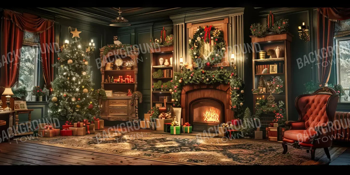 Christmas Living Room Full 16’X8’ Ultracloth (192 X 96 Inch) Backdrop
