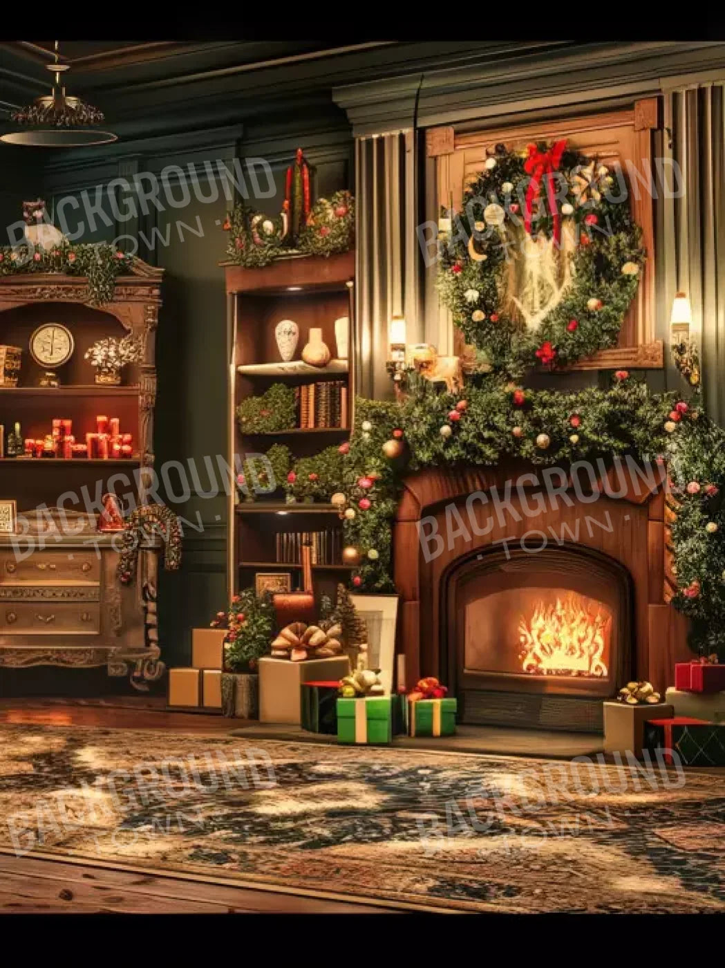 Christmas Living Room Full 5’X6’8 Fleece (60 X 80 Inch) Backdrop