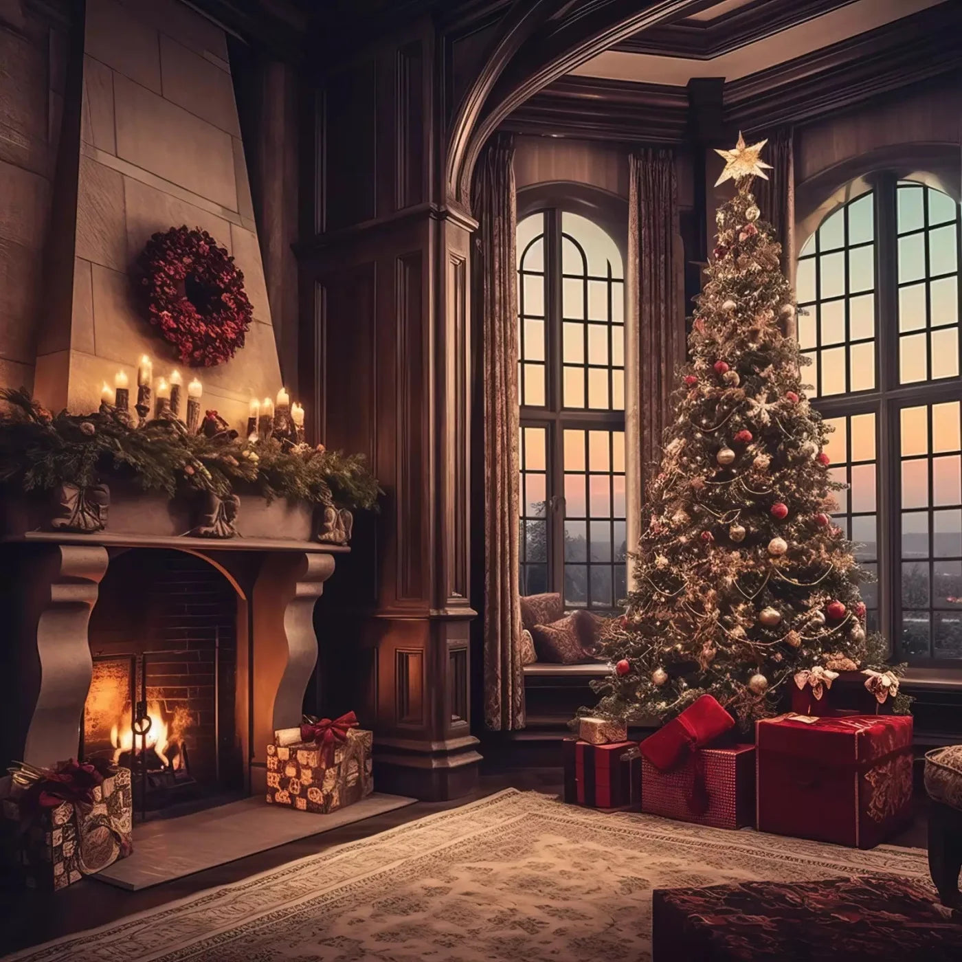 Christmas Mansion 10X10 Ultracloth ( 120 X Inch ) Backdrop