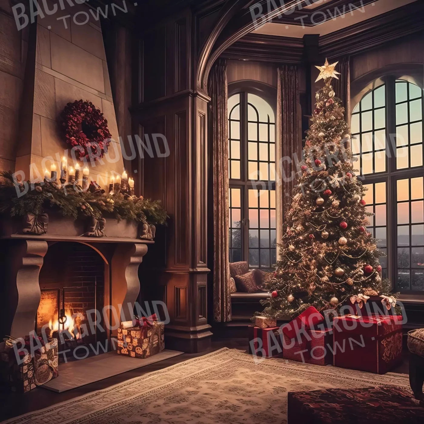 Christmas Castle with Fireplace Backdrop for Photography