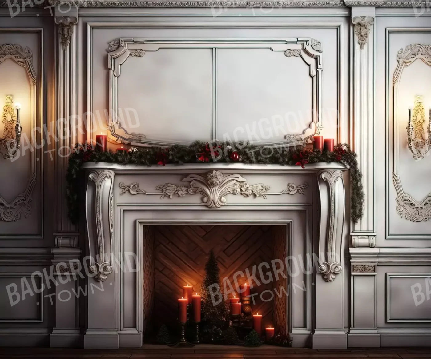 Christmas Mantle Ii 12’X10’ Ultracloth (144 X 120 Inch) Backdrop