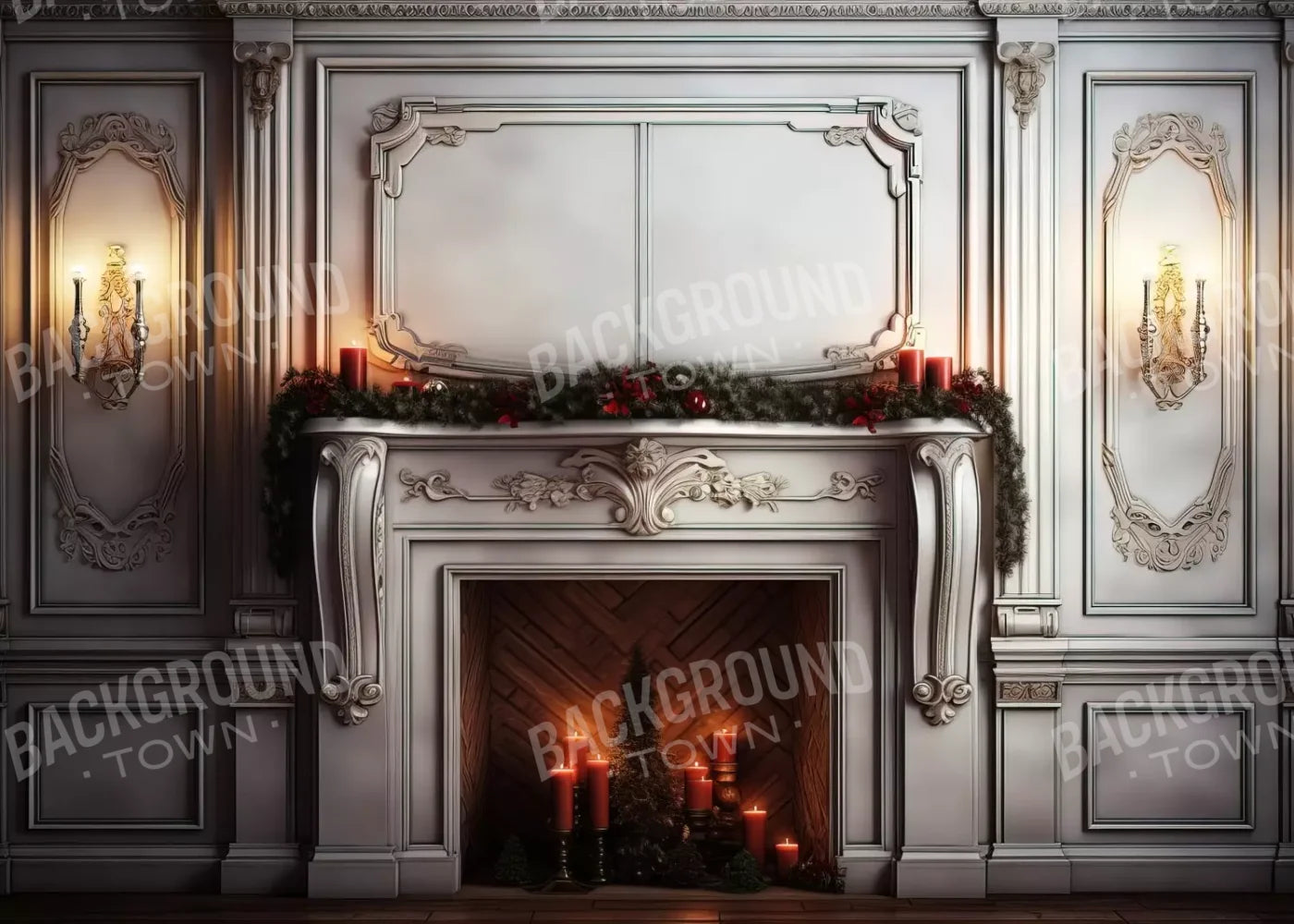 Christmas Mantle Ii 7’X5’ Ultracloth (84 X 60 Inch) Backdrop