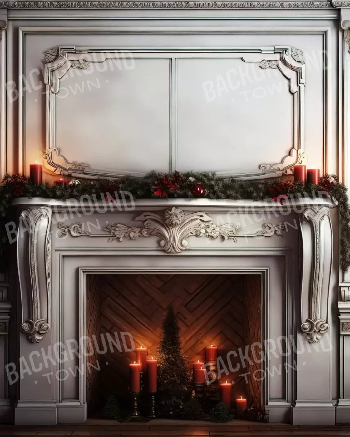 Christmas Mantle Ii 8’X10’ Fleece (96 X 120 Inch) Backdrop