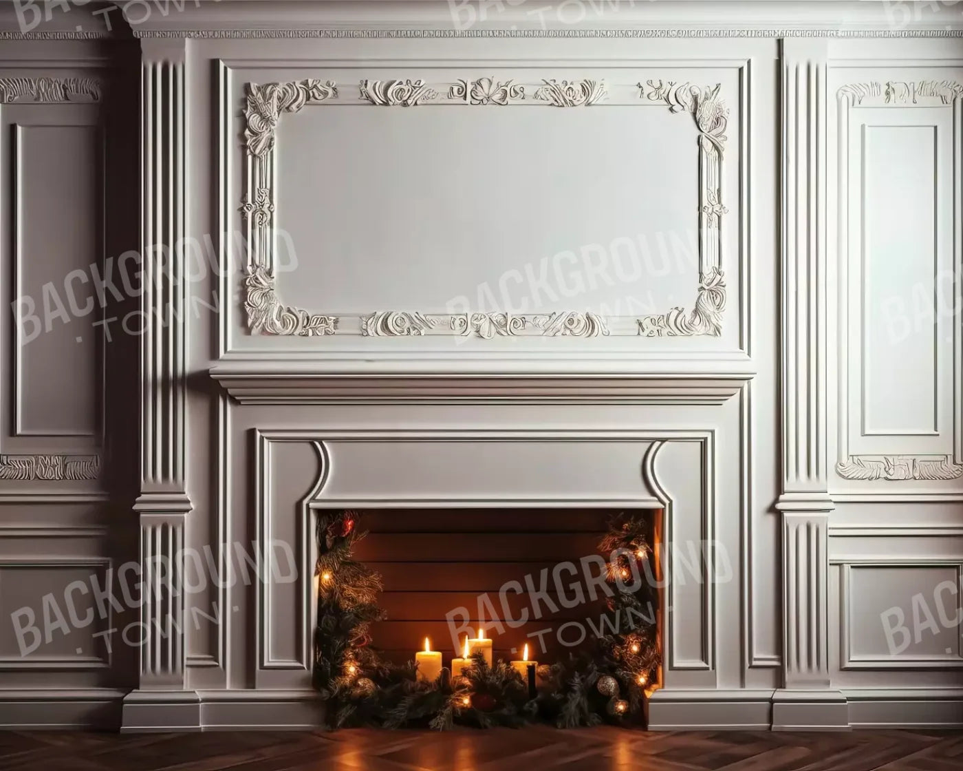 Christmas Mantle Iii 10’X8’ Fleece (120 X 96 Inch) Backdrop