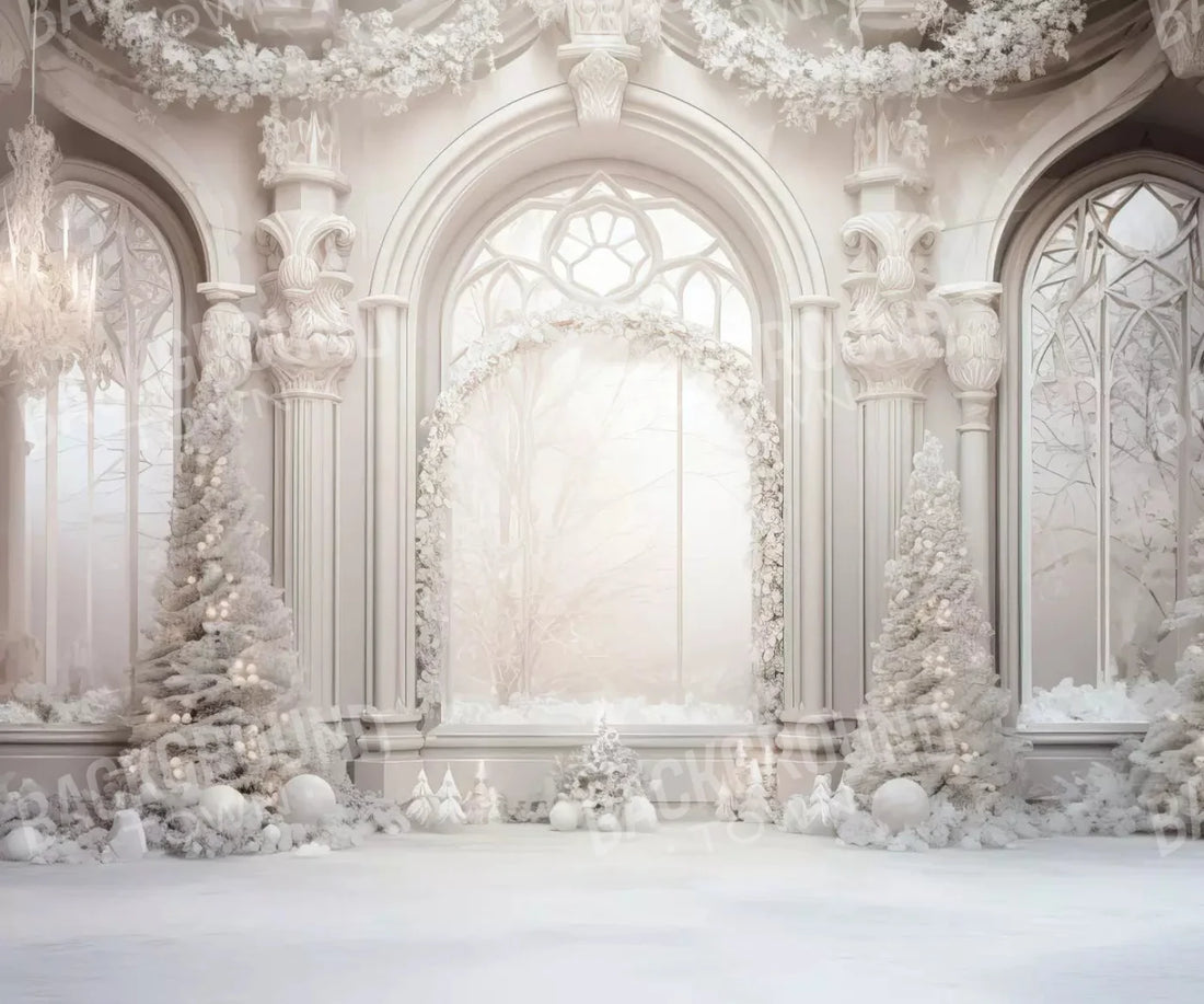 Elegant Christmas White Ballroom Backdrop for Photography