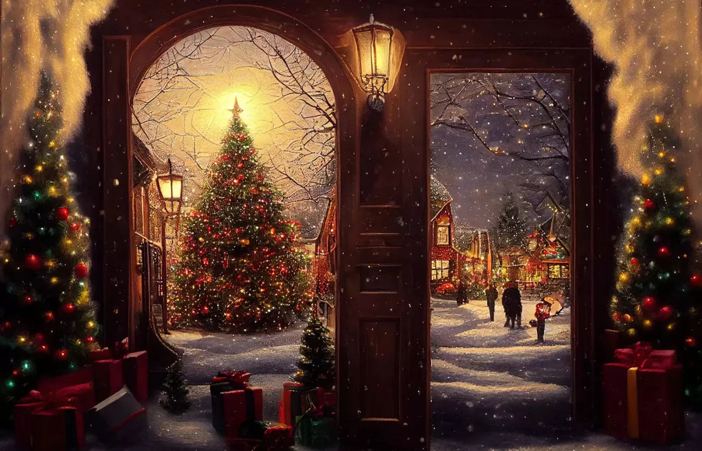 Christmas Scene 12X8 Ultracloth ( 144 X 96 Inch ) Backdrop