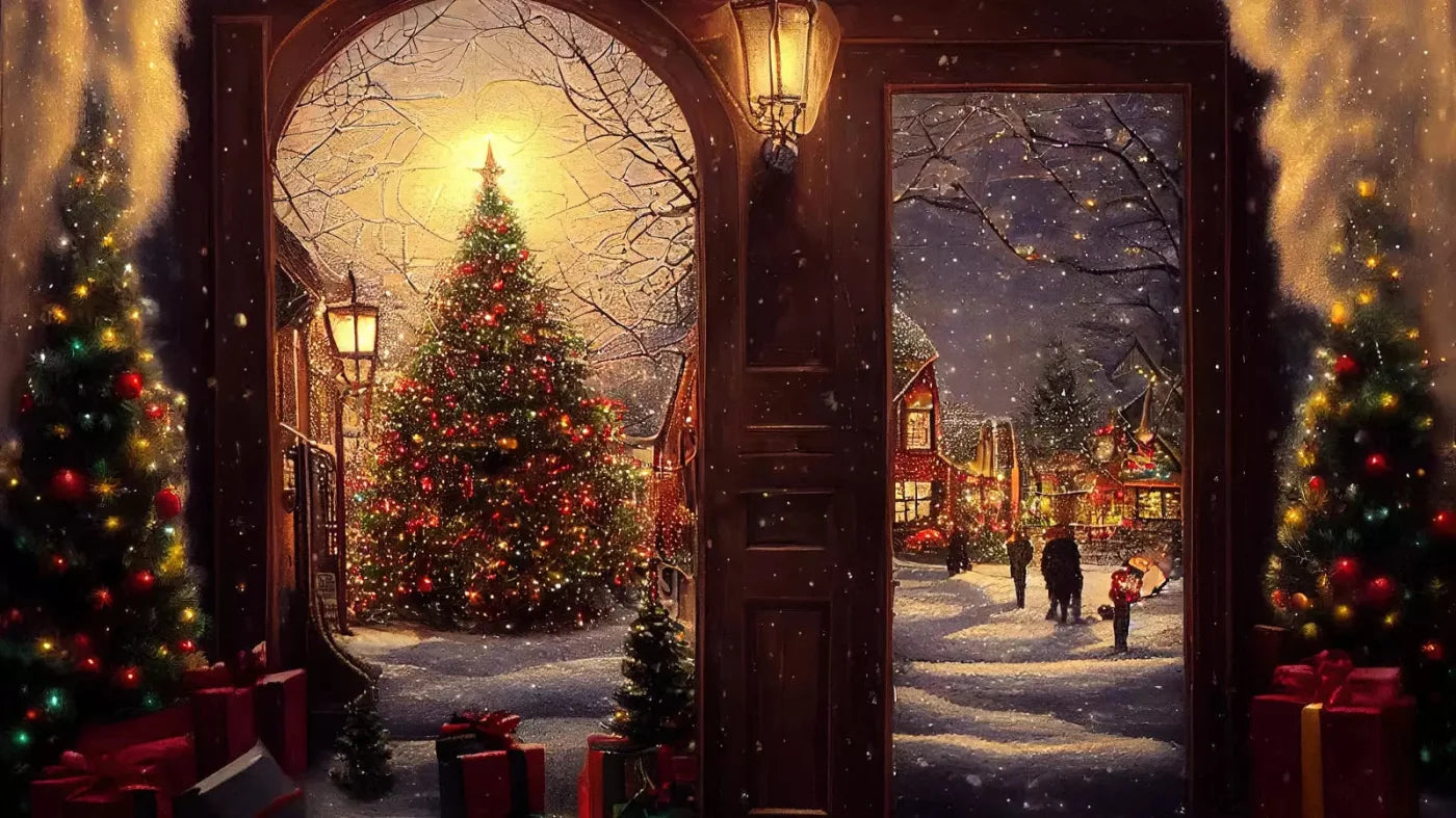 Christmas Scene 14X8 Ultracloth ( 168 X 96 Inch ) Backdrop