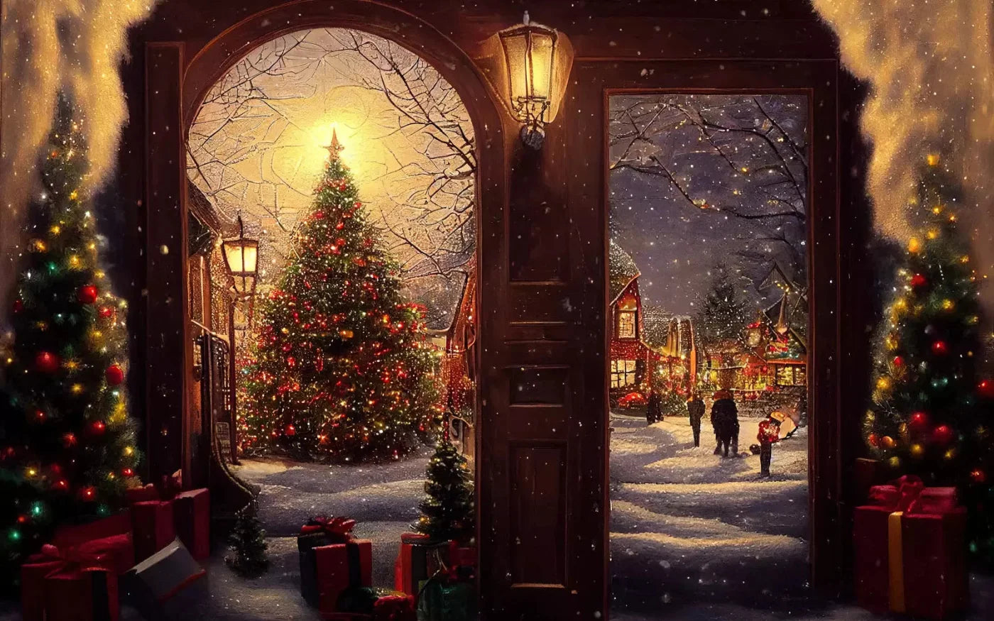 Christmas Scene 14X9 Ultracloth ( 168 X 108 Inch ) Backdrop
