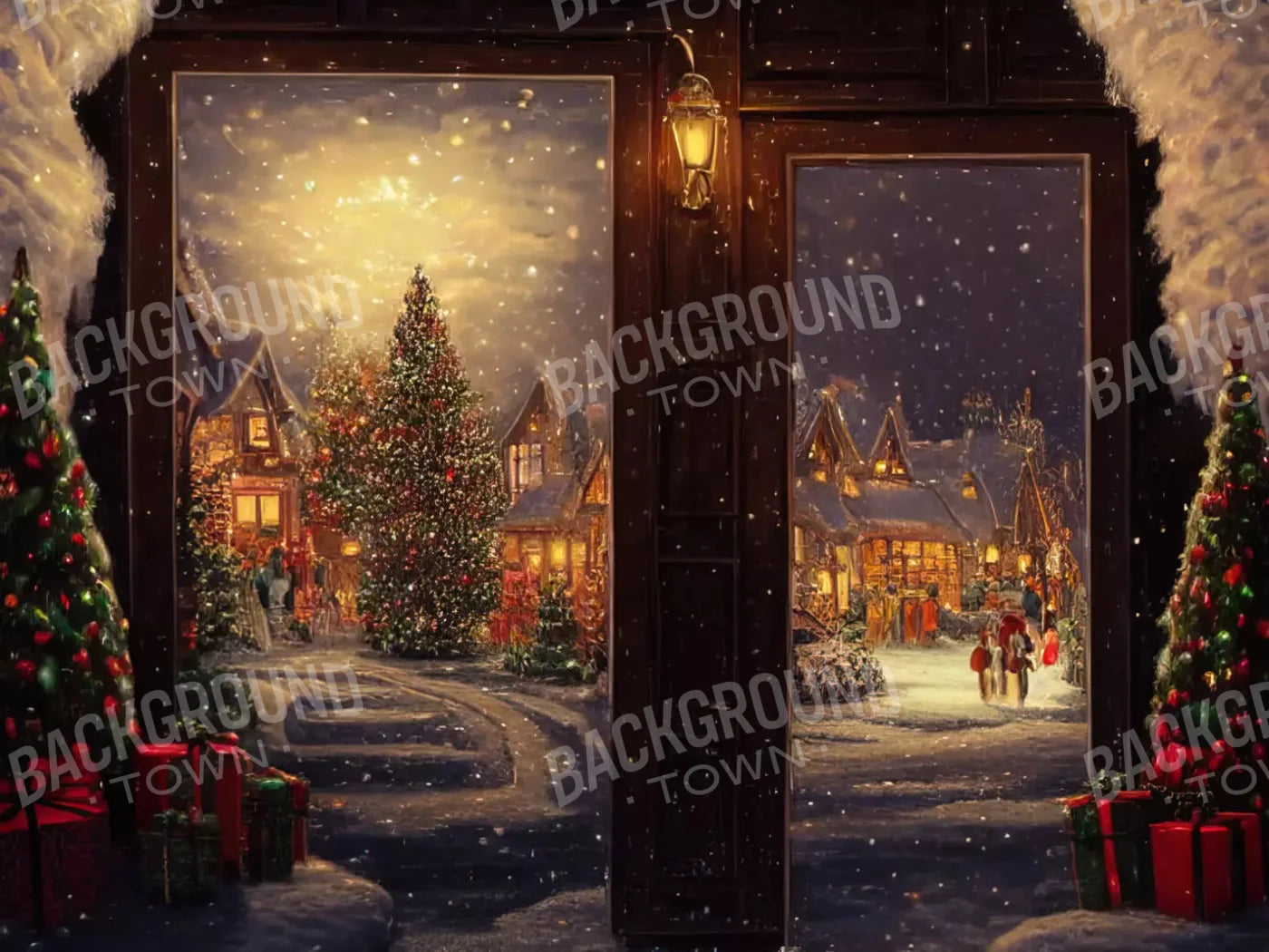Christmas Scene 2 7X5 Ultracloth ( 84 X 60 Inch ) Backdrop