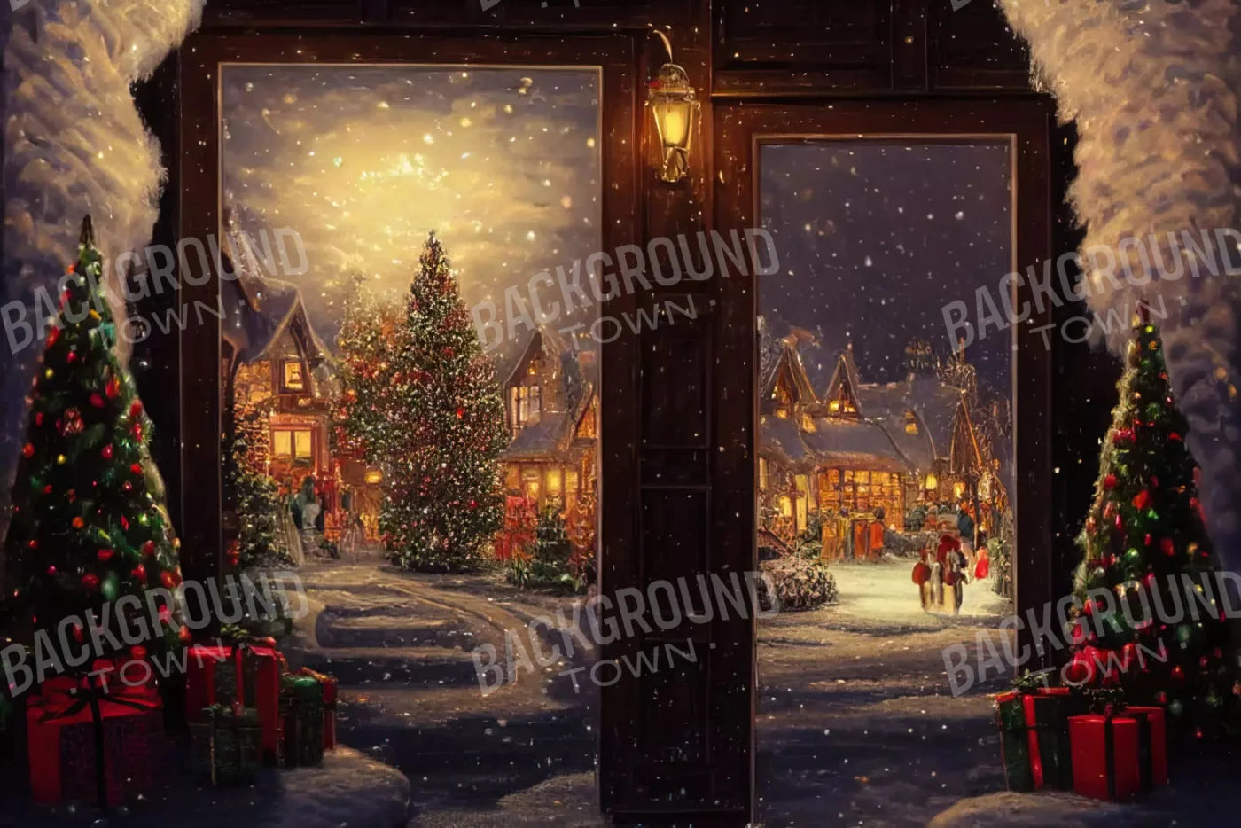 Christmas Scene 2 8X5 Ultracloth ( 96 X 60 Inch ) Backdrop