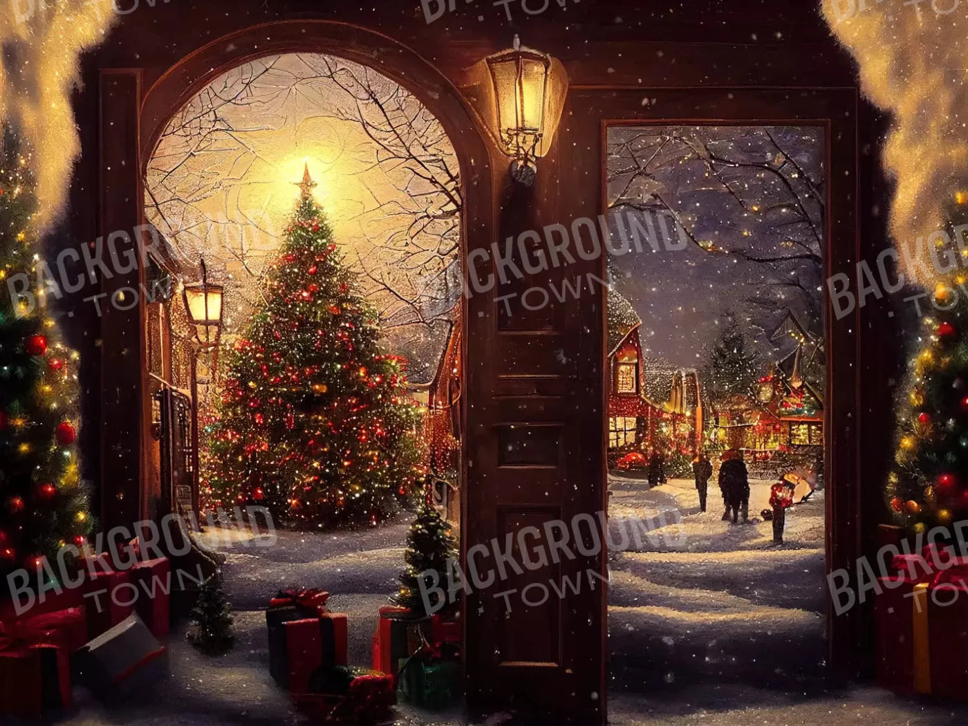 Christmas Scene 7X5 Ultracloth ( 84 X 60 Inch ) Backdrop