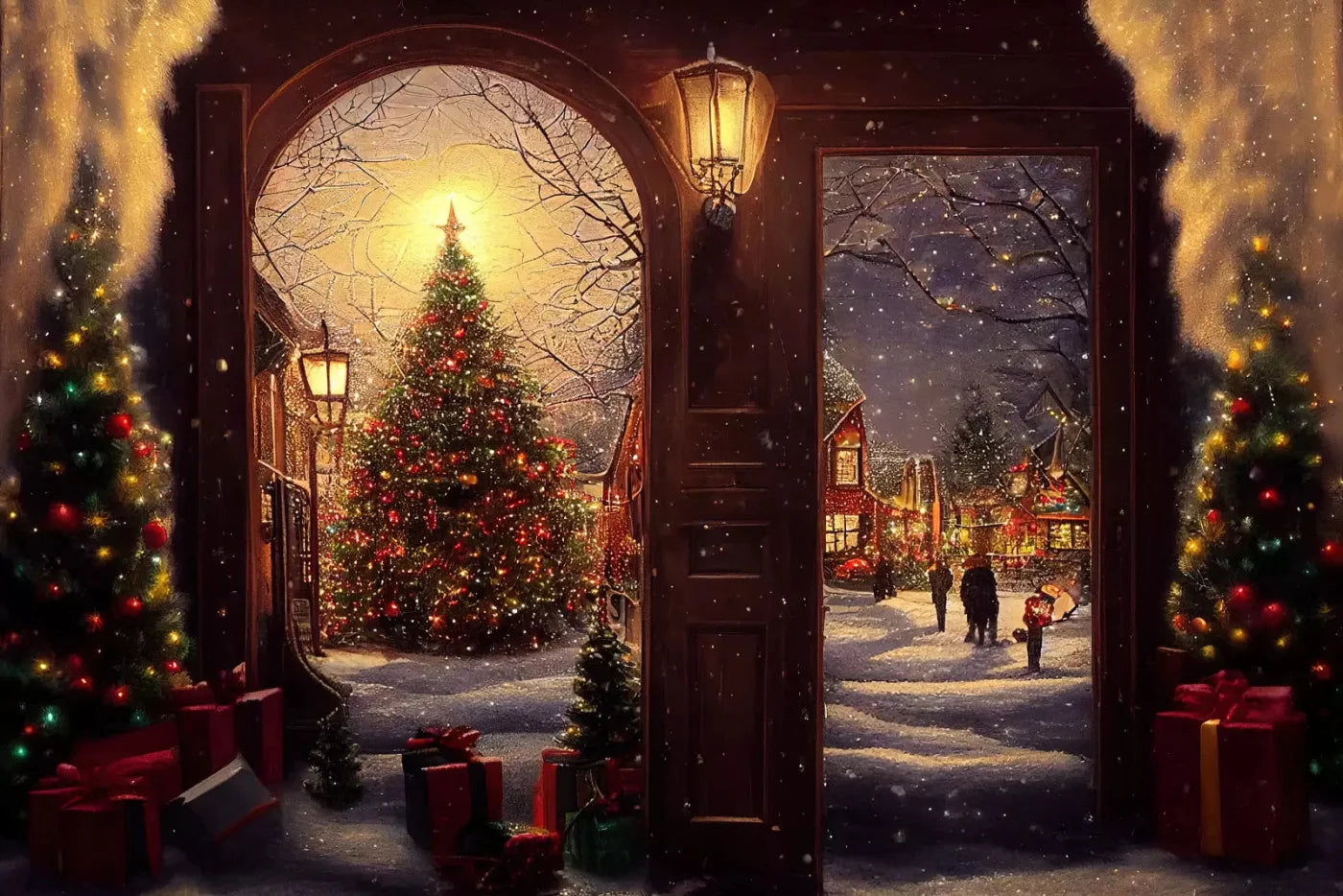 Christmas Scene 8X5 Ultracloth ( 96 X 60 Inch ) Backdrop