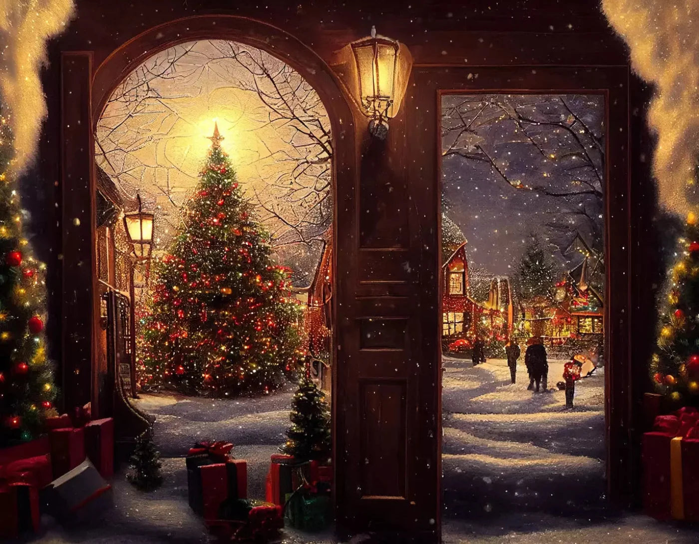 Christmas Scene 8X6 Fleece ( 96 X 72 Inch ) Backdrop