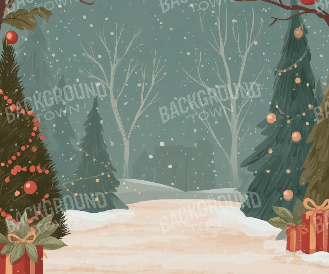 Christmas Scene Clipart 12’x10’ UltraCloth (144 x 120 inch) Backdrop