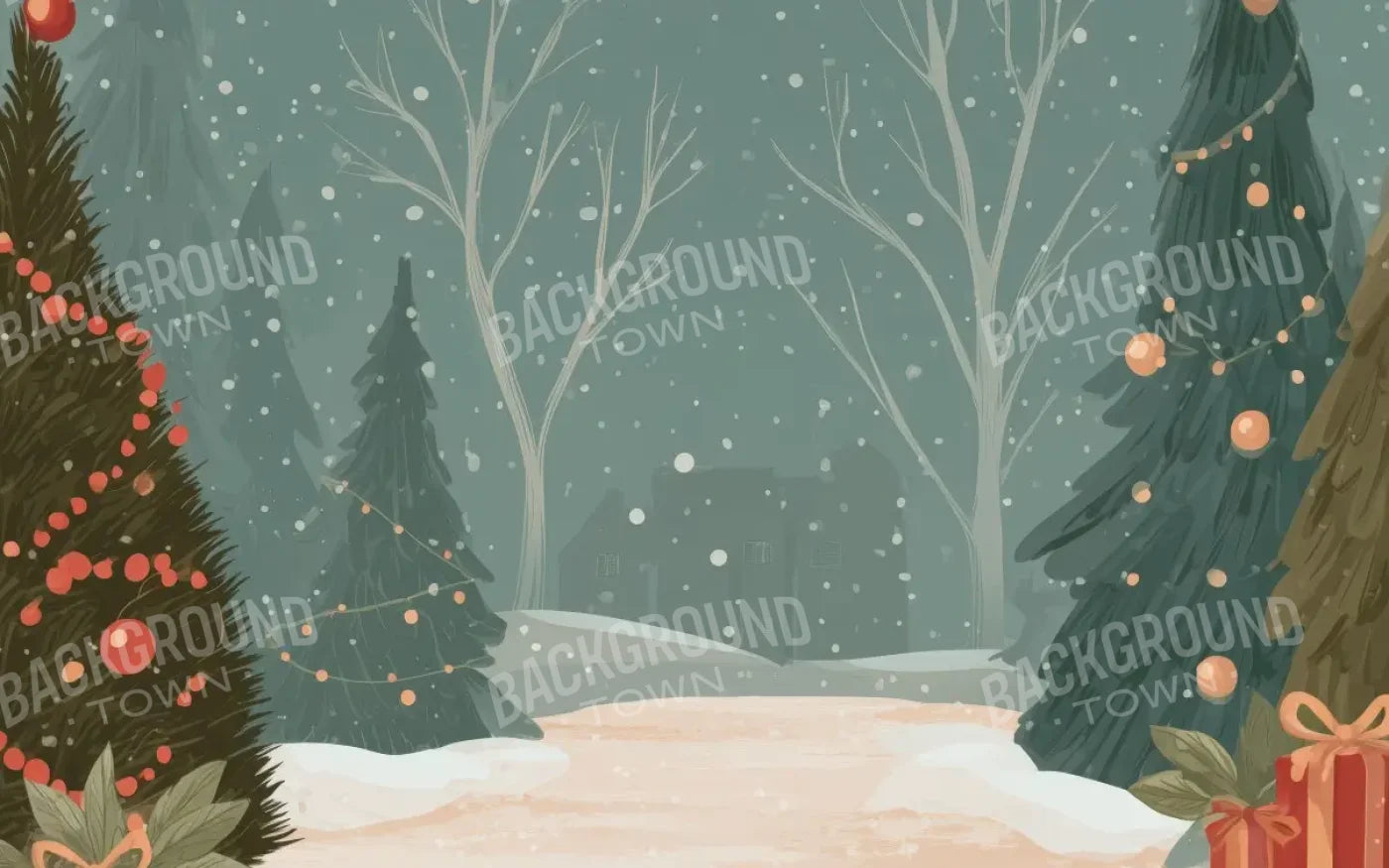 Christmas Scene Clipart 8’x5’ UltraCloth (96 x 60 inch) Backdrop