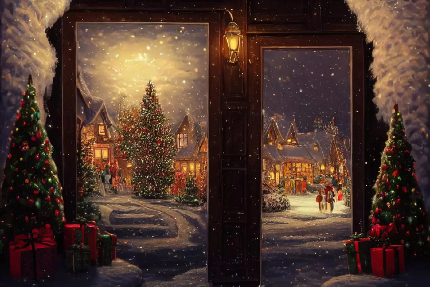Christmas Scene 2 8X5 Ultracloth ( 96 X 60 Inch ) Backdrop