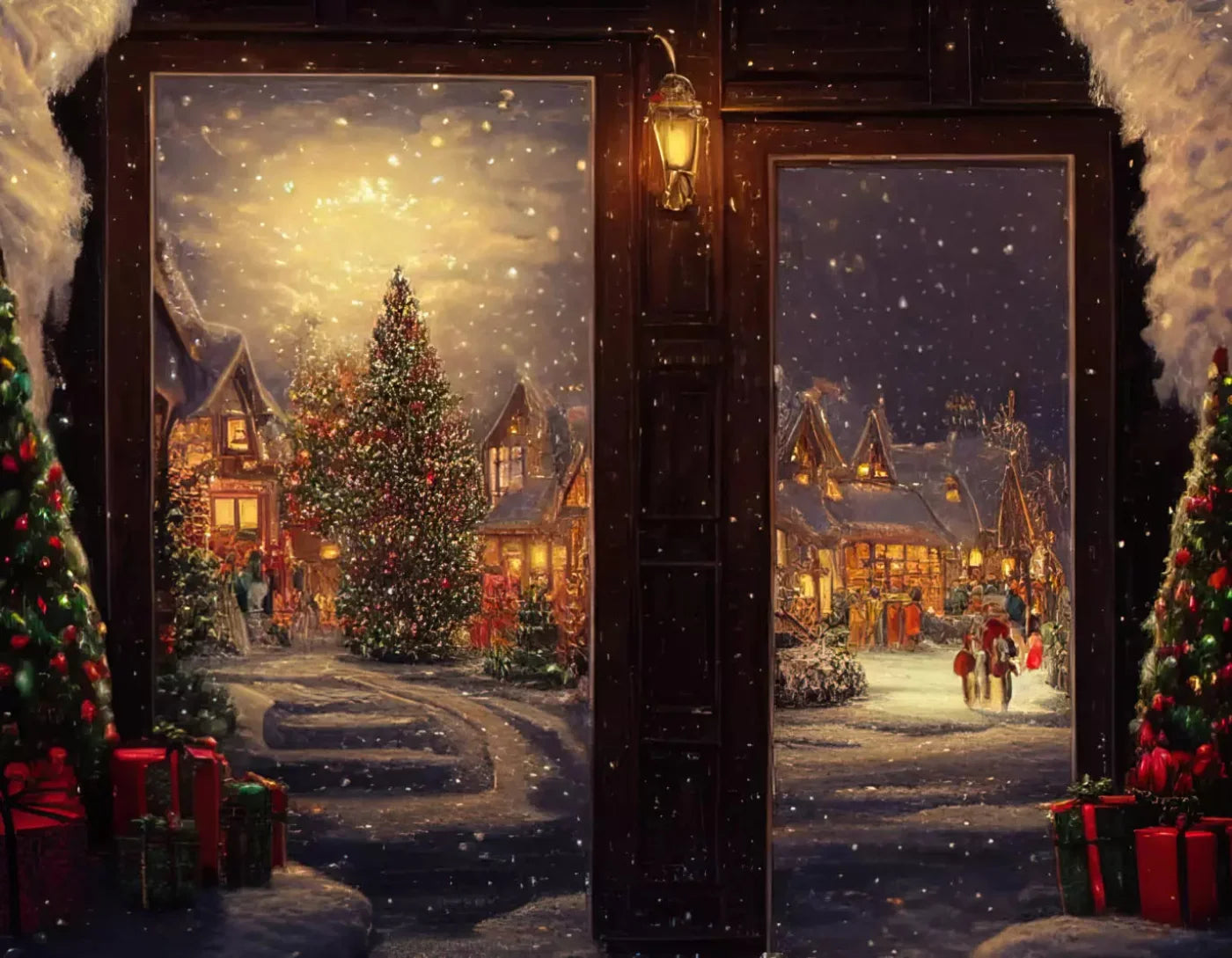 Christmas Scene 2 8X6 Fleece ( 96 X 72 Inch ) Backdrop