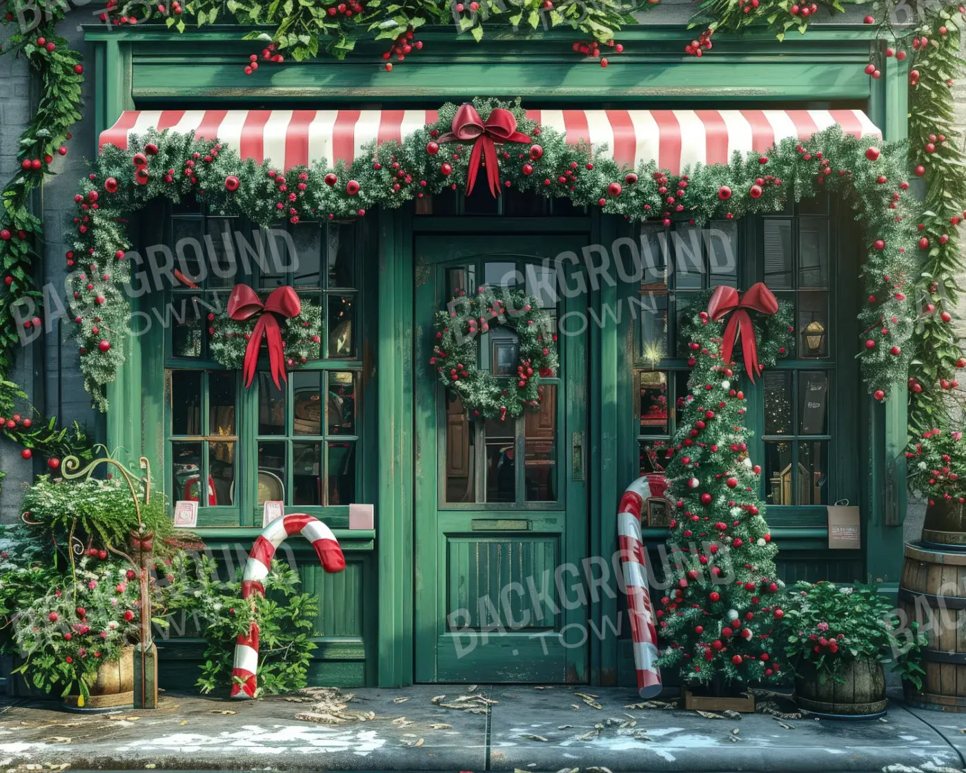Christmas Store Front 10’x8’ Fleece (120 x 96 inch) Backdrop