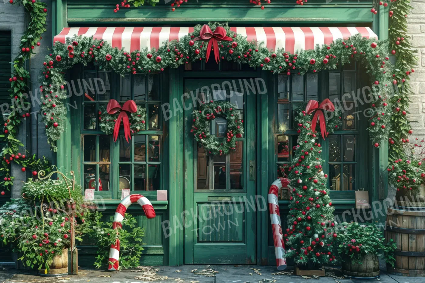 Christmas Store Front 12’x8’ UltraCloth (144 x 96 inch) Backdrop