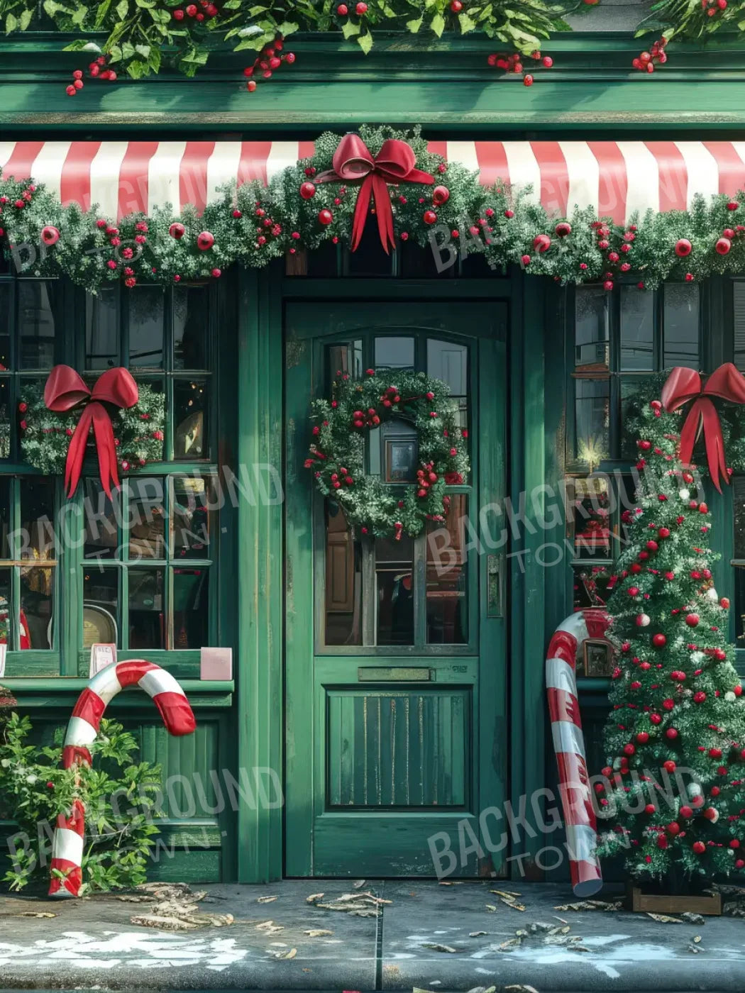 Christmas Store Front 6’x8’ Fleece (72 x 96 inch) Backdrop
