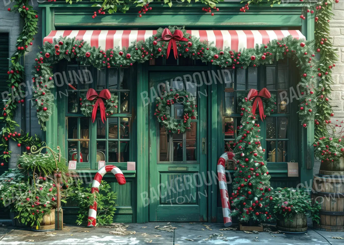 Christmas Store Front 7’x5’ UltraCloth (84 x 60 inch) Backdrop