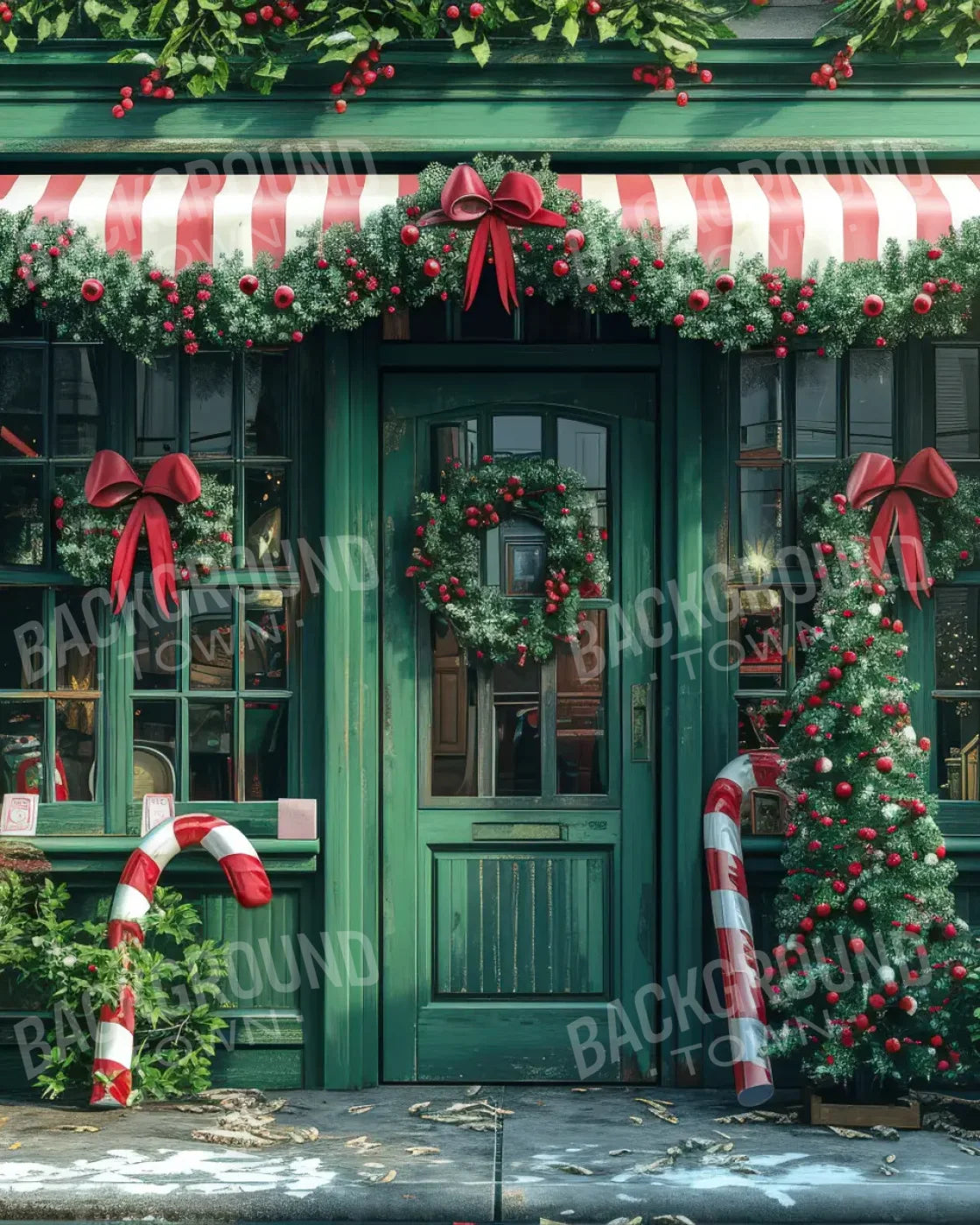 Christmas Store Front 8’x10’ Fleece (96 x 120 inch) Backdrop