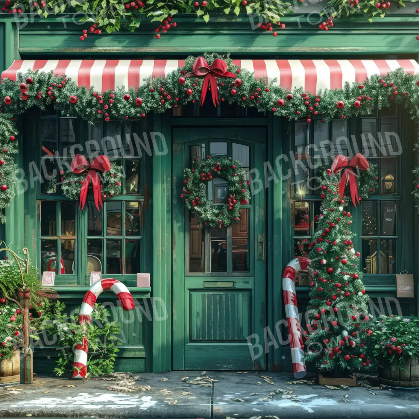 Christmas Store Front 8’x8’ Fleece (96 x 96 inch) Backdrop
