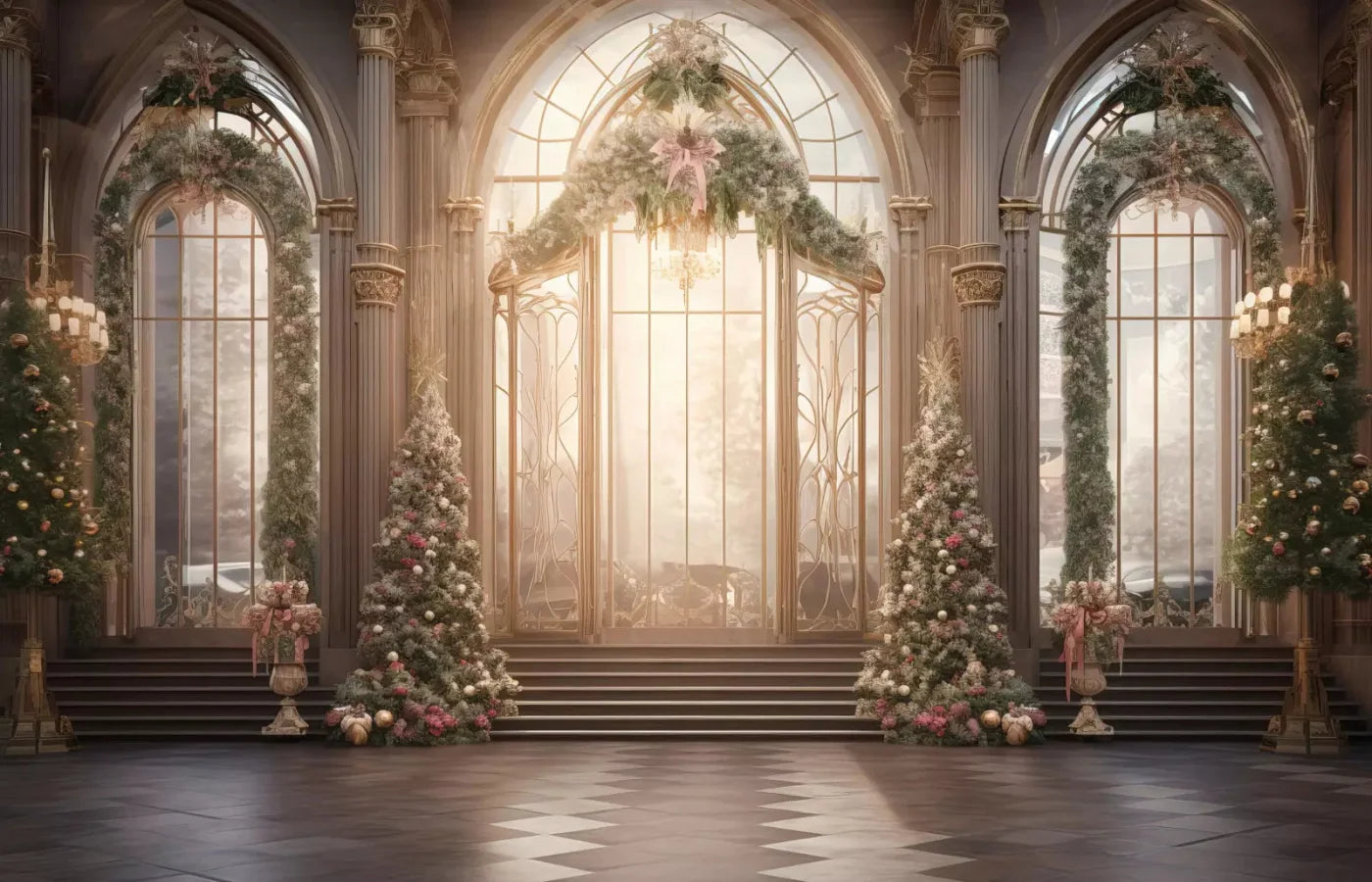 Christmas Sunrise Ballroom 12X8 Ultracloth ( 144 X 96 Inch ) Backdrop