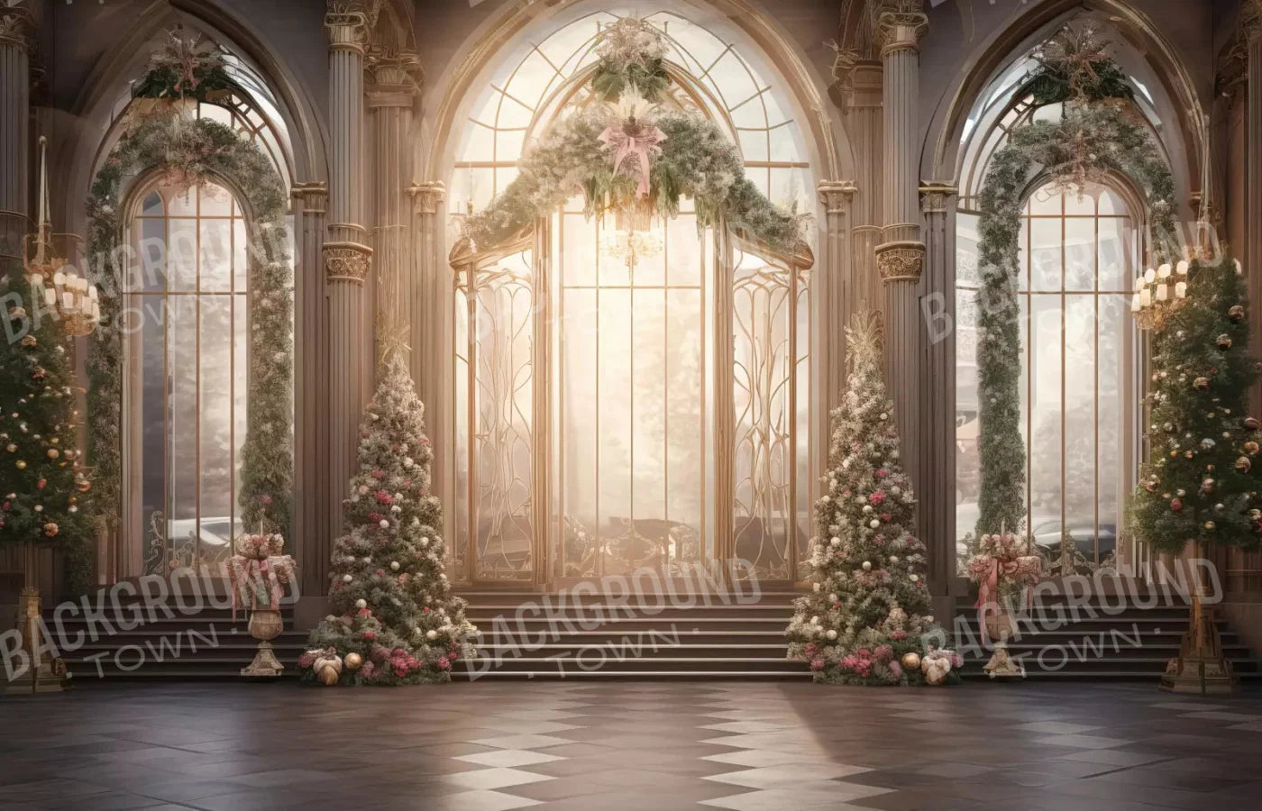 Christmas Sunrise Ballroom 12X8 Ultracloth ( 144 X 96 Inch ) Backdrop