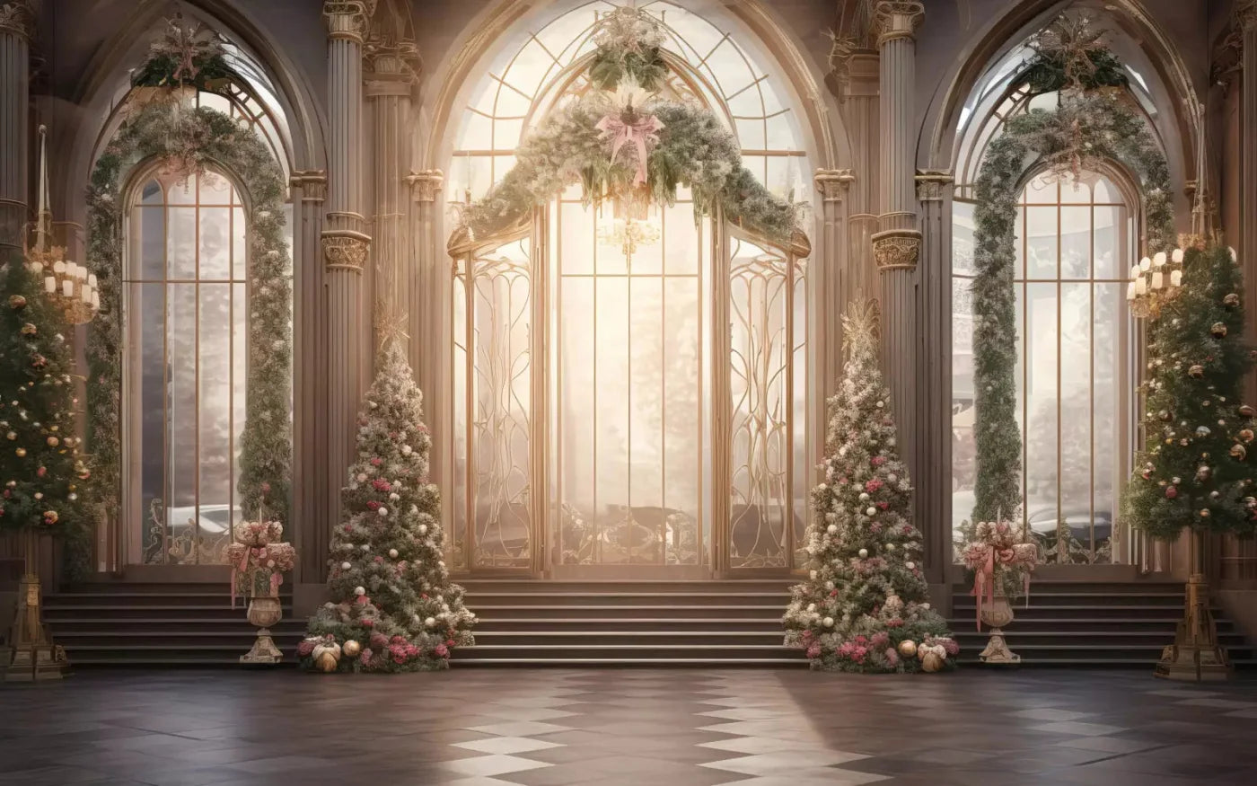 Christmas Sunrise Ballroom 14X9 Ultracloth ( 168 X 108 Inch ) Backdrop
