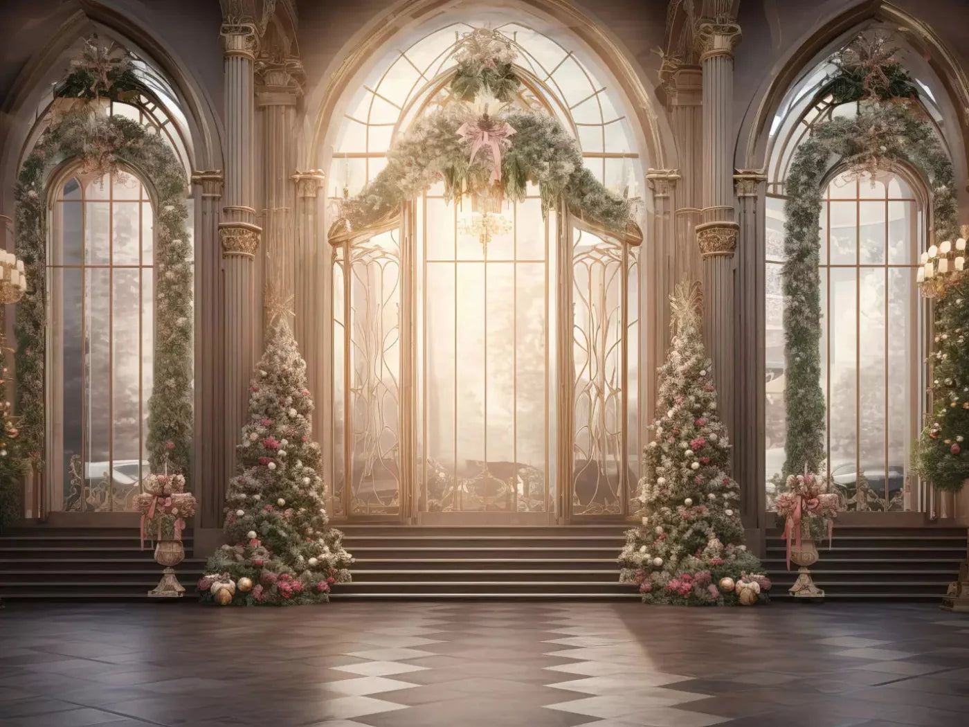 Christmas Sunrise Ballroom 7X5 Ultracloth ( 84 X 60 Inch ) Backdrop