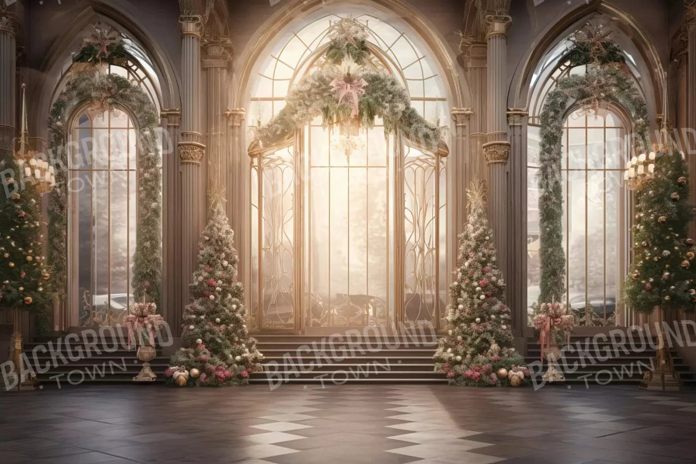 Christmas Sunrise Ballroom 8X5 Ultracloth ( 96 X 60 Inch ) Backdrop