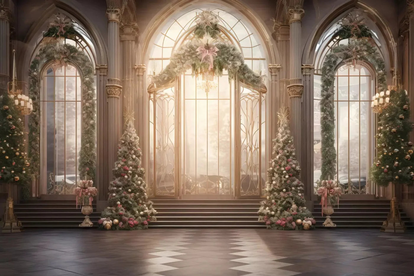 Christmas Sunrise Ballroom 8X5 Ultracloth ( 96 X 60 Inch ) Backdrop