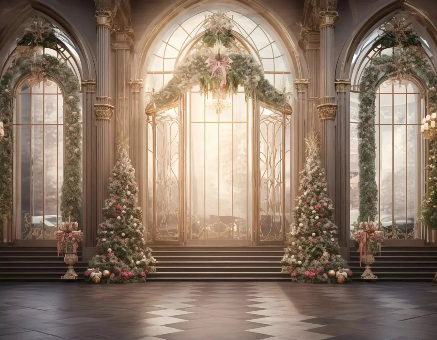 Christmas Sunrise Ballroom 8X6 Fleece ( 96 X 72 Inch ) Backdrop