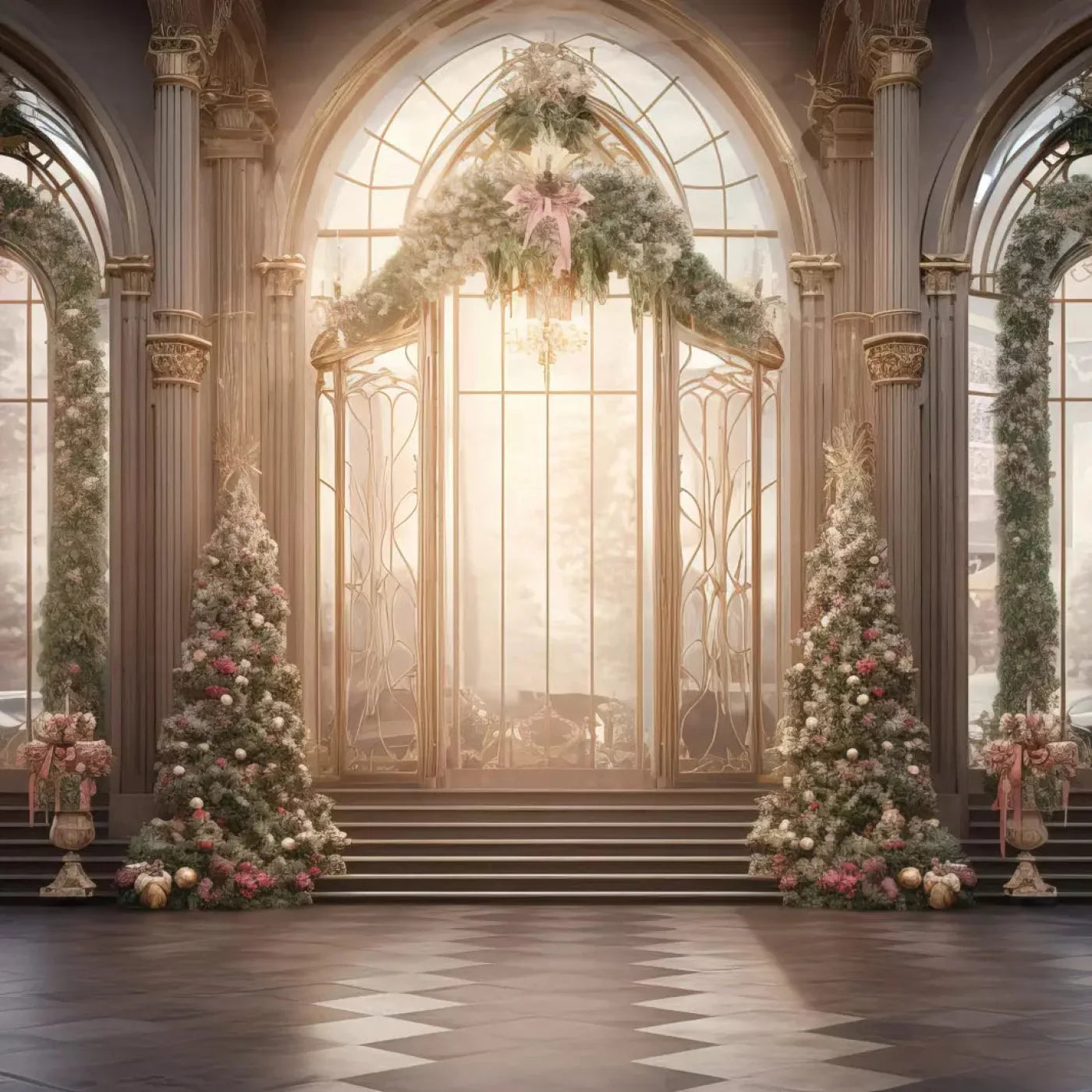 Christmas Sunrise Ballroom 8X8 Fleece ( 96 X Inch ) Backdrop