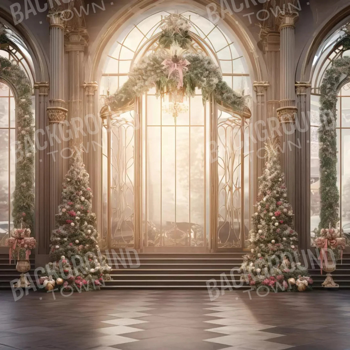 Christmas Sunrise Ballroom 8X8 Fleece ( 96 X Inch ) Backdrop