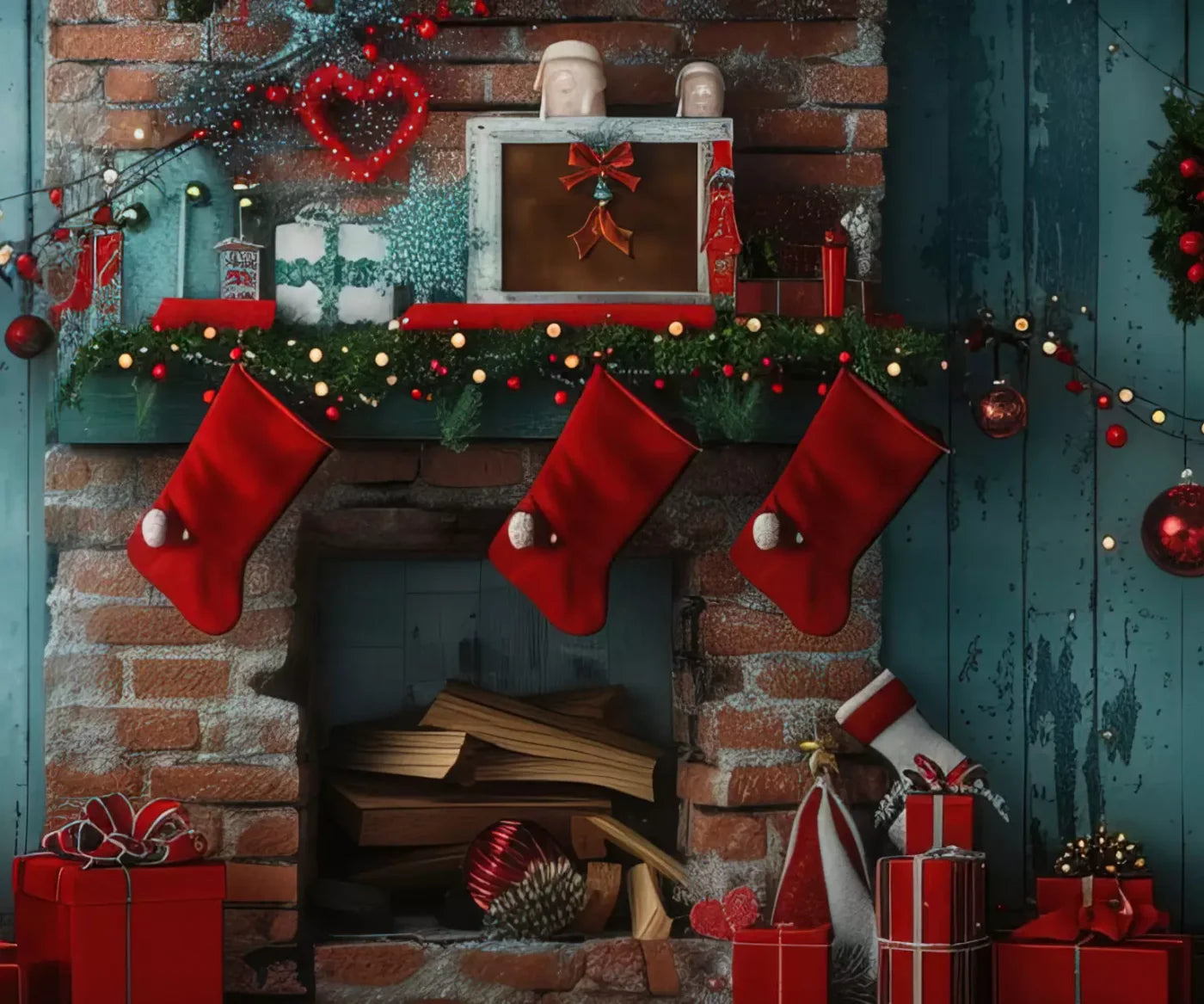 Christmas Teal Room 10X8 Middle Backdrop