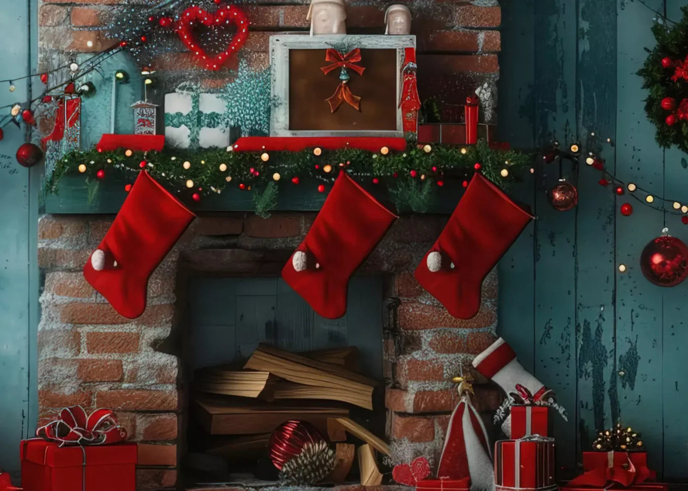 Christmas Teal Room 10X8 Middle Backdrop