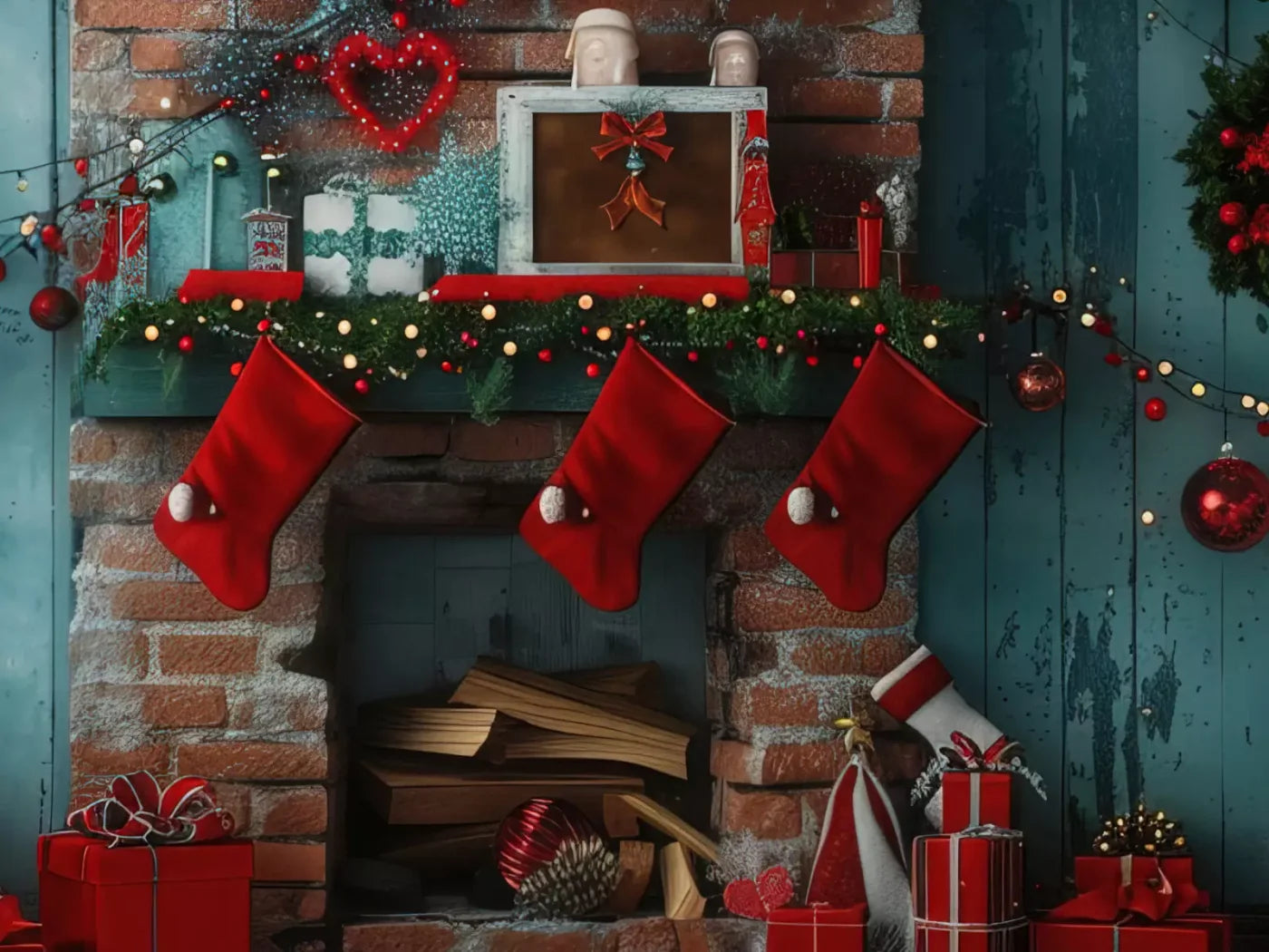 Christmas Teal Room 10X8 Middle Backdrop