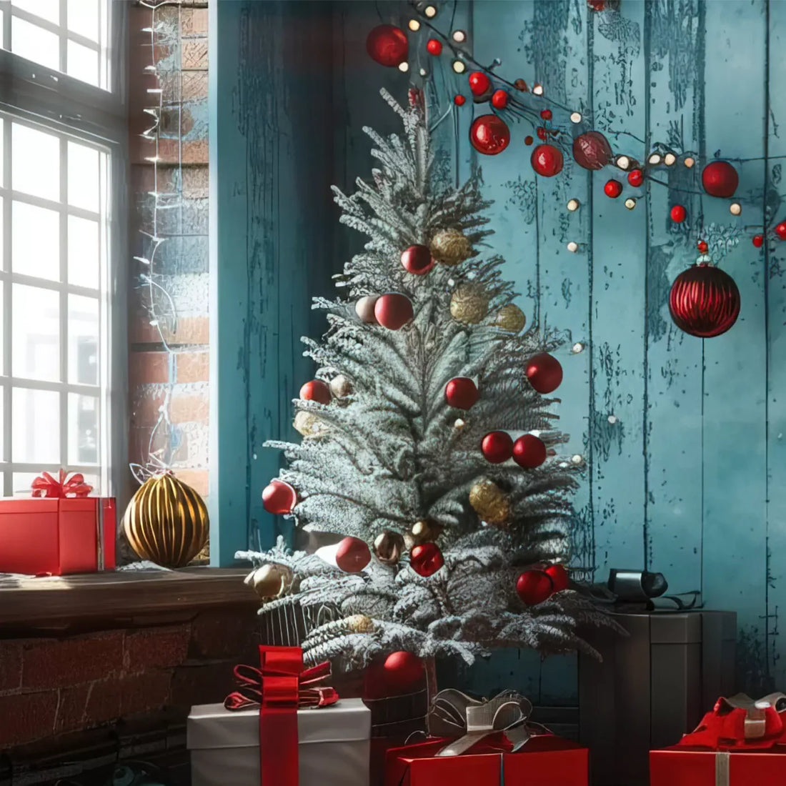 Christmas Teal Room Bundle 8X8 Left Side Backdrop