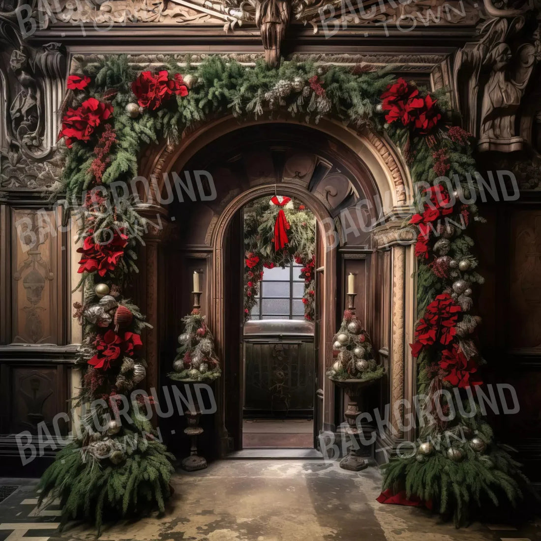 Christmas Castle Arched Hall Backdrop for Photography