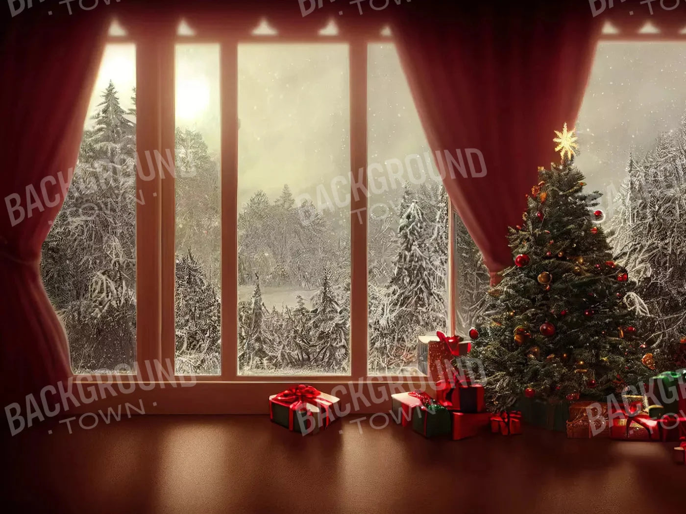 Christmas View 10X8 Fleece ( 120 X 96 Inch ) Backdrop