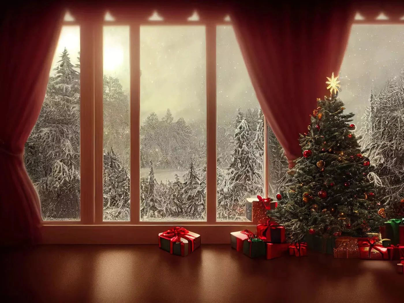 Christmas View 10X8 Fleece ( 120 X 96 Inch ) Backdrop