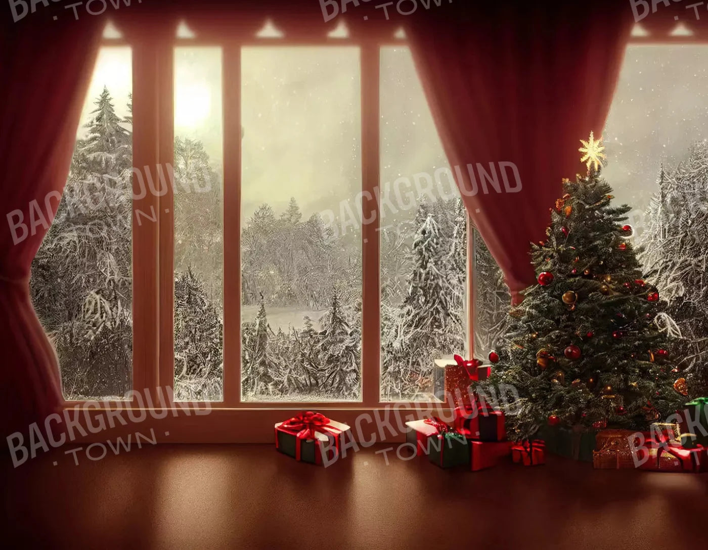 Christmas View 8X6 Fleece ( 96 X 72 Inch ) Backdrop