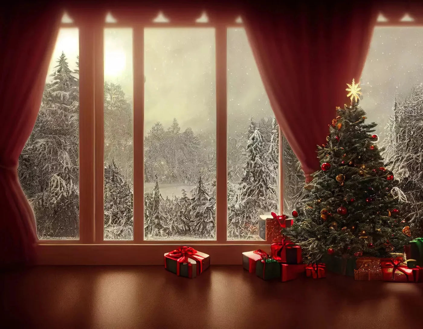 Christmas View 8X6 Fleece ( 96 X 72 Inch ) Backdrop