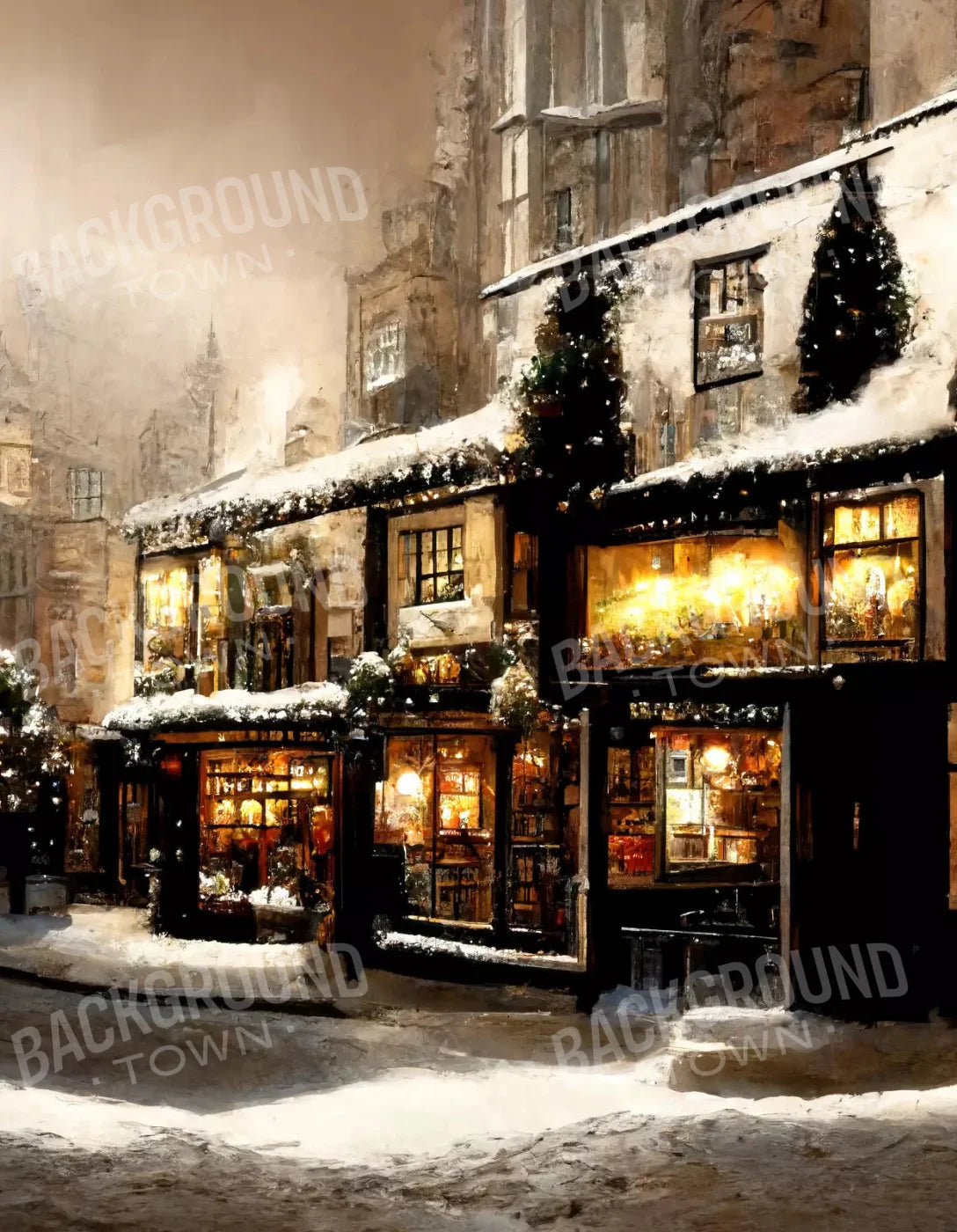 Christmas Village 6X8 Fleece ( 72 X 96 Inch ) Backdrop