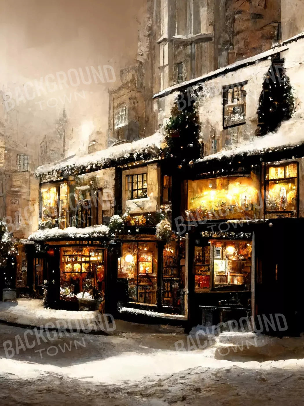 Christmas Village 8X10 Fleece ( 96 X 120 Inch ) Backdrop