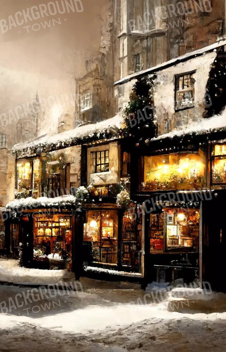 Christmas Village 8X12 Ultracloth ( 96 X 144 Inch ) Backdrop