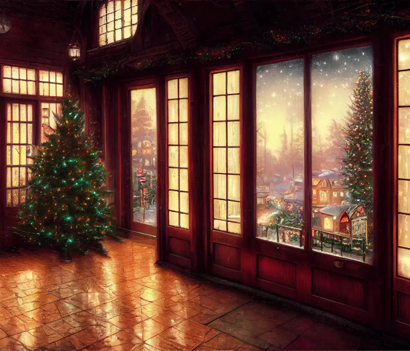 Christmas Window 12X10 Ultracloth ( 144 X 120 Inch ) Backdrop