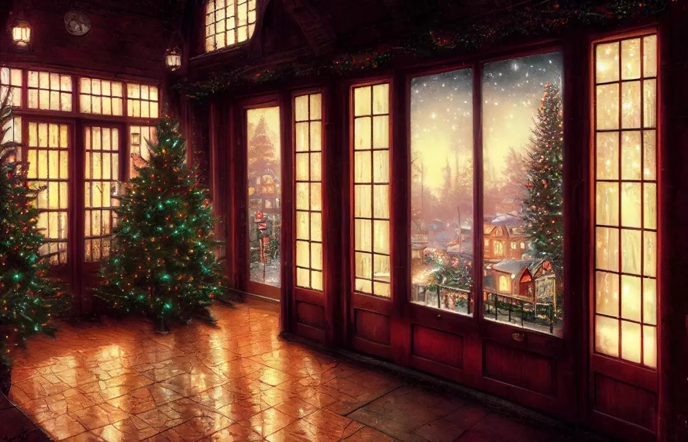 Christmas Window 12X8 Ultracloth ( 144 X 96 Inch ) Backdrop